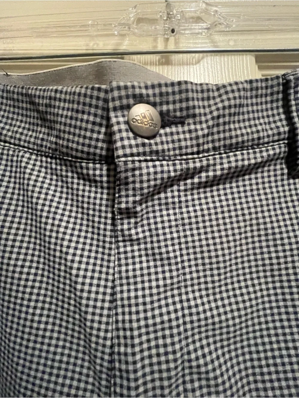 adidas Men's Gray/Black Check Chino Shorts Logo Button Flat Front Pockets